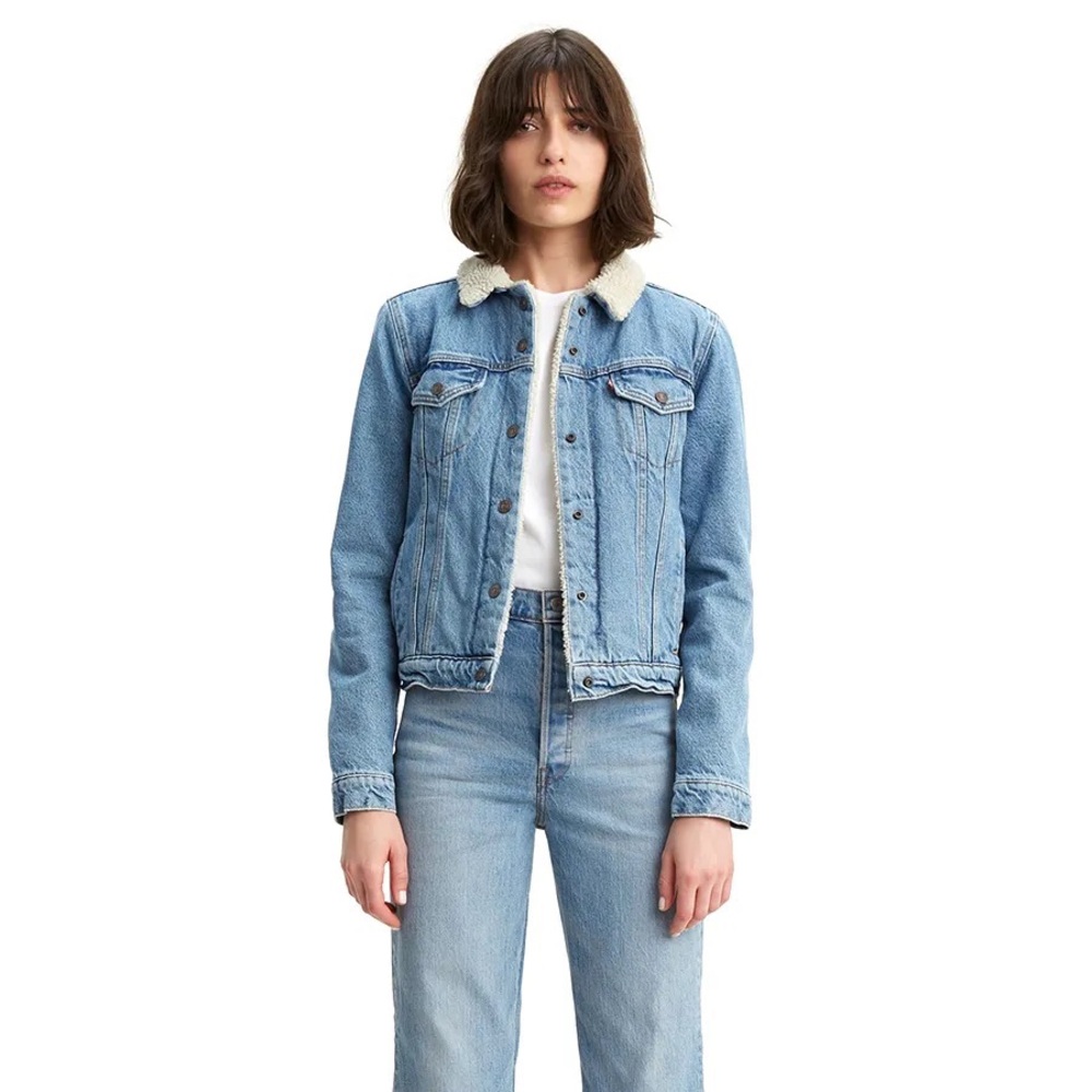 Levi Denim Sherpa Jean Jacket Size XS Blue